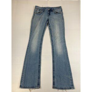 Miss Me Women 28x30 Bootcut Jeans Light Wash Blue Denim Crystal Rhinestone Flap